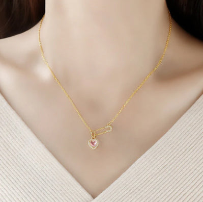 Rhinestone Heart Pin Necklace