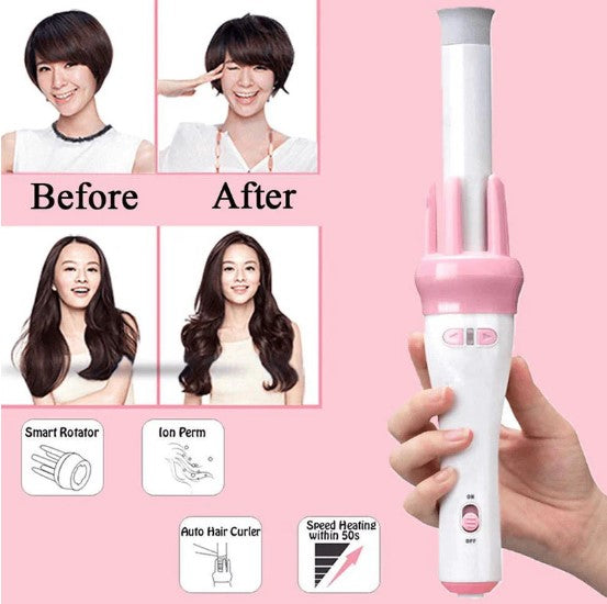 Automatic Pink Hair Curler Spin 360° Rotating Hair Styling Roller