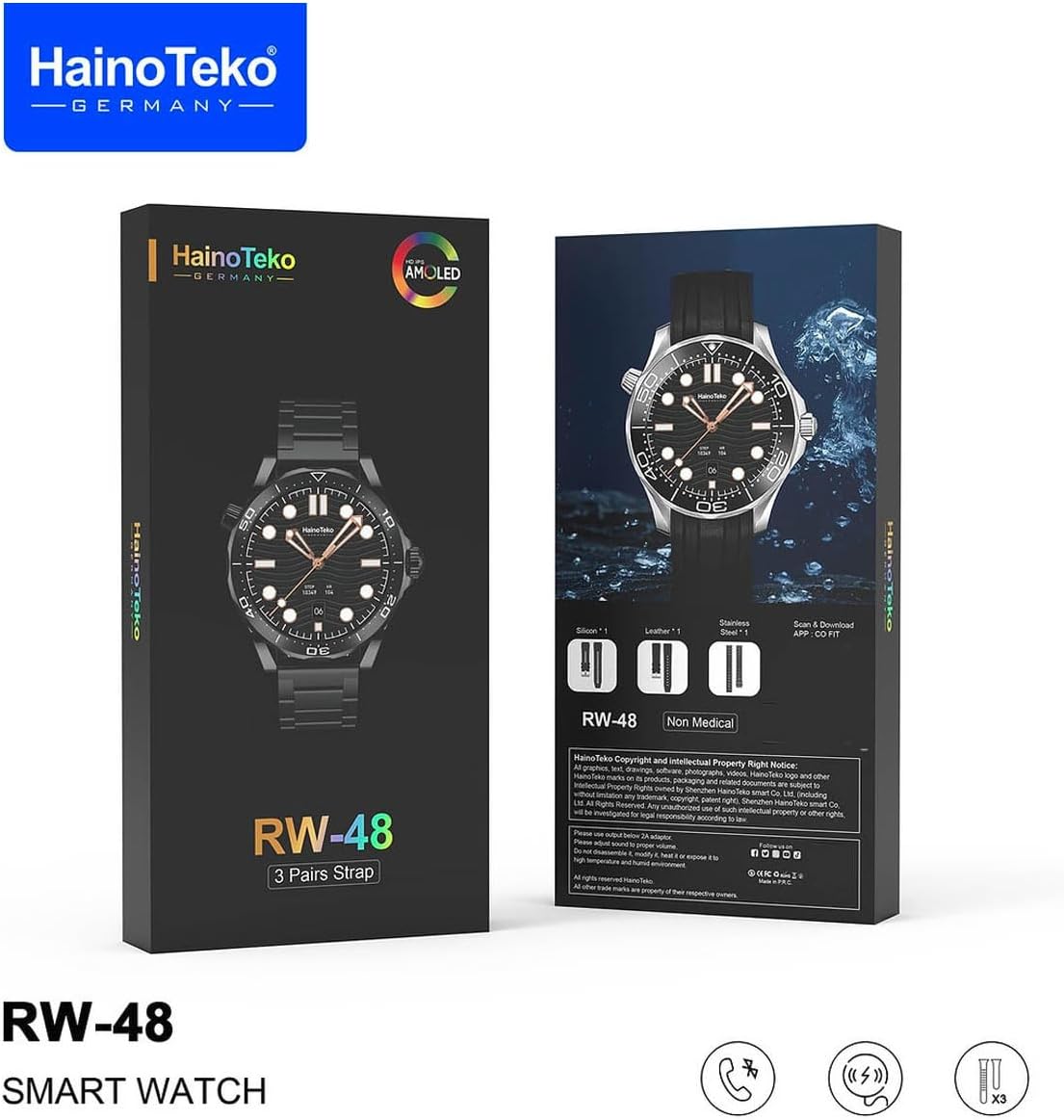 Haino Teko RW48 – Stylish AMOLED Smart Watch (3-Strap Set)