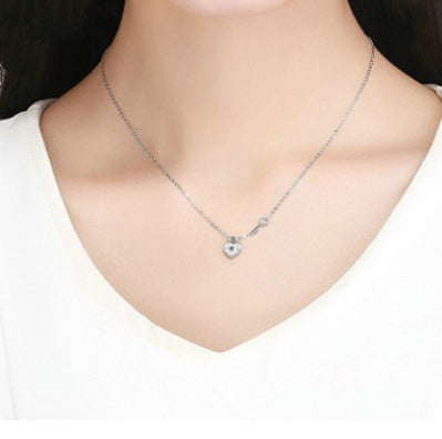 White Gold Plated Heart Lock Necklace
