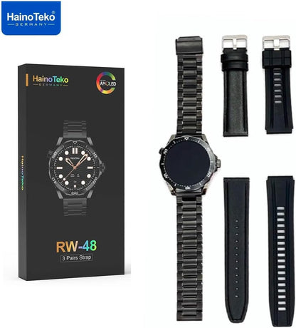 Haino Teko RW48 – Stylish AMOLED Smart Watch (3-Strap Set)