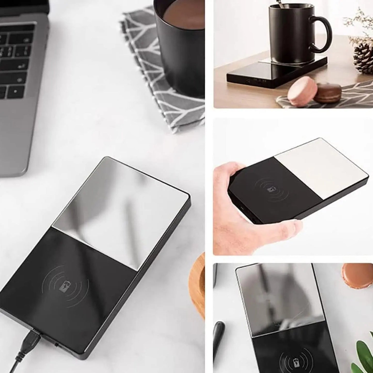 2 In 1 Heating Mug Cup Warmer Electric Wireless Charger For Home Office Coffee Milk