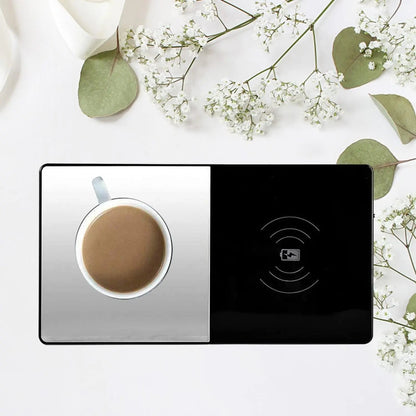 2 In 1 Heating Mug Cup Warmer Electric Wireless Charger For Home Office Coffee Milk