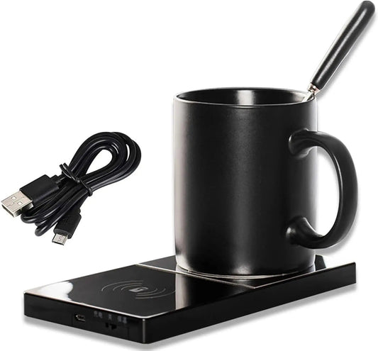 2 In 1 Heating Mug Cup Warmer Electric Wireless Charger For Home Office Coffee Milk