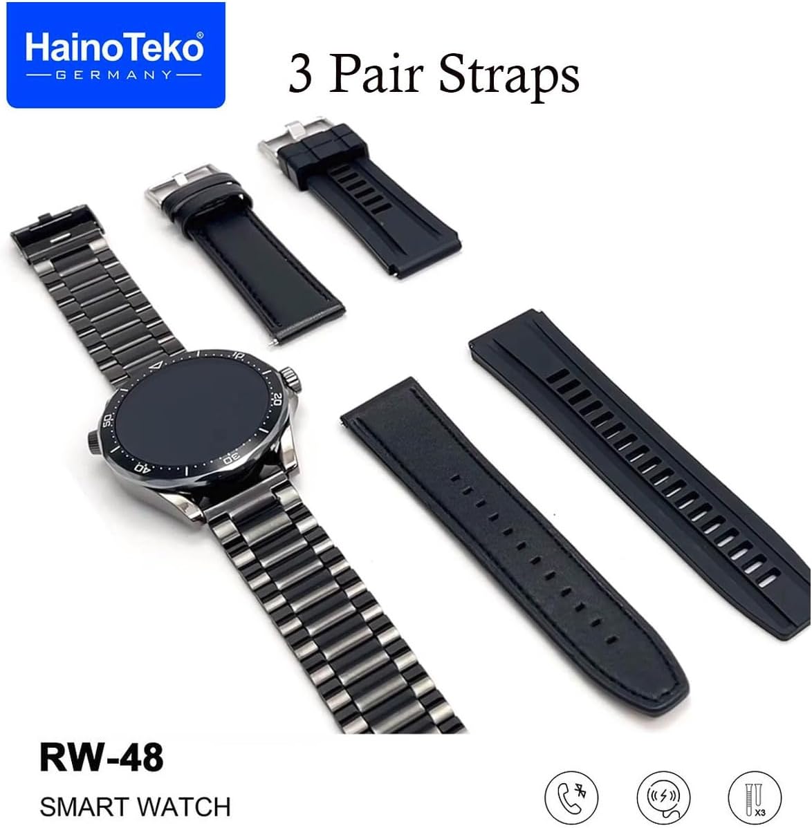 Haino Teko RW48 – Stylish AMOLED Smart Watch (3-Strap Set)