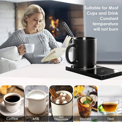 2 In 1 Heating Mug Cup Warmer Electric Wireless Charger For Home Office Coffee Milk