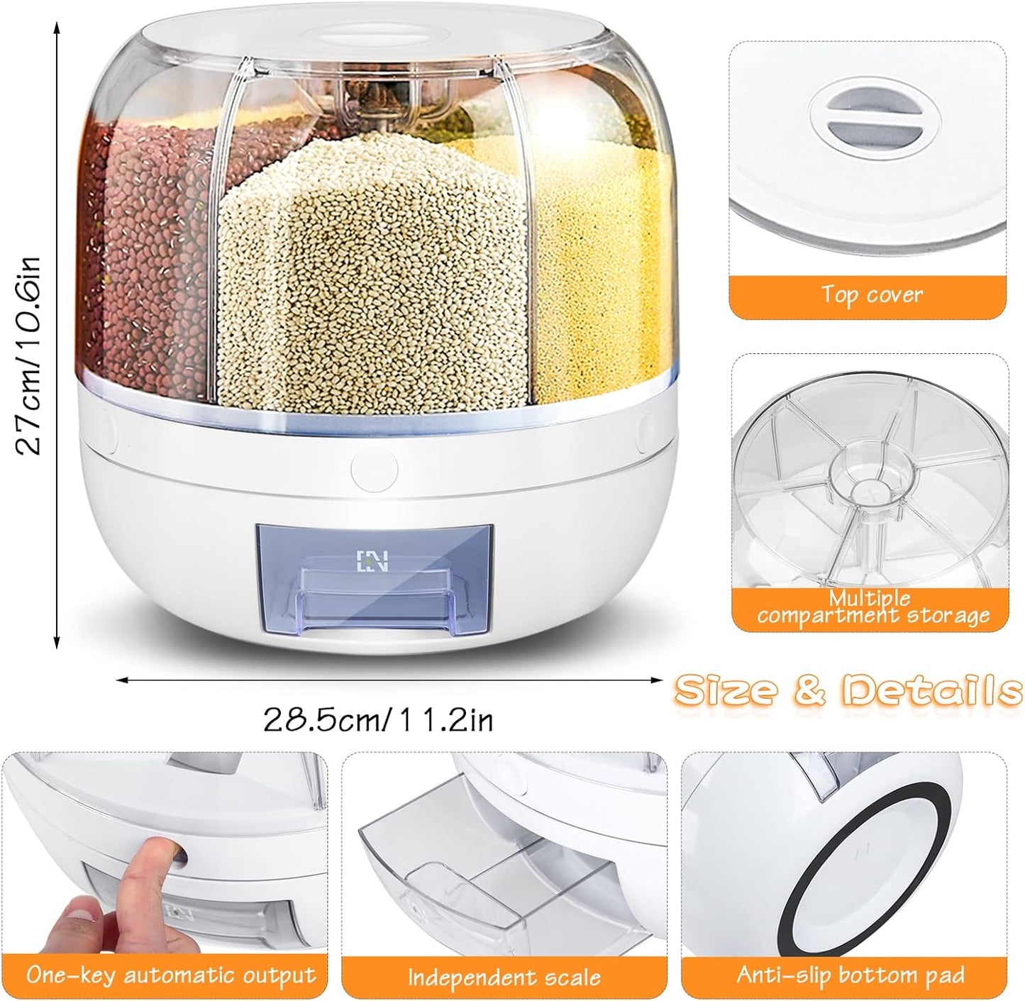 360° rotating food dispenser, Grain Storage Container Dispenser