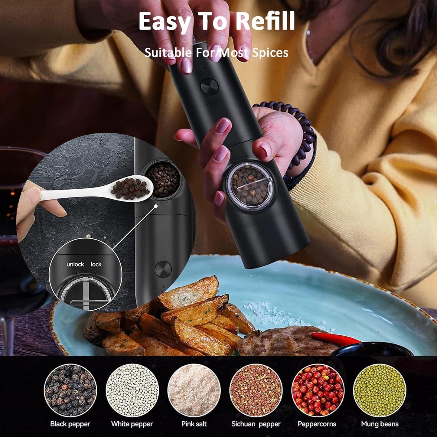 Rechargeable Electric Pepper And Salt Grinder