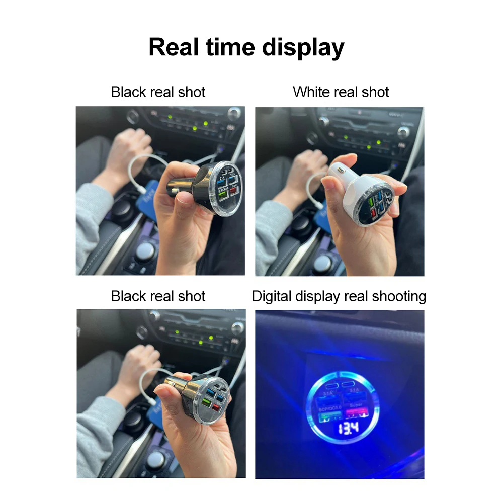 4-in-1 Car Charger | Fast Charging with Retractable Cables & Volt Display