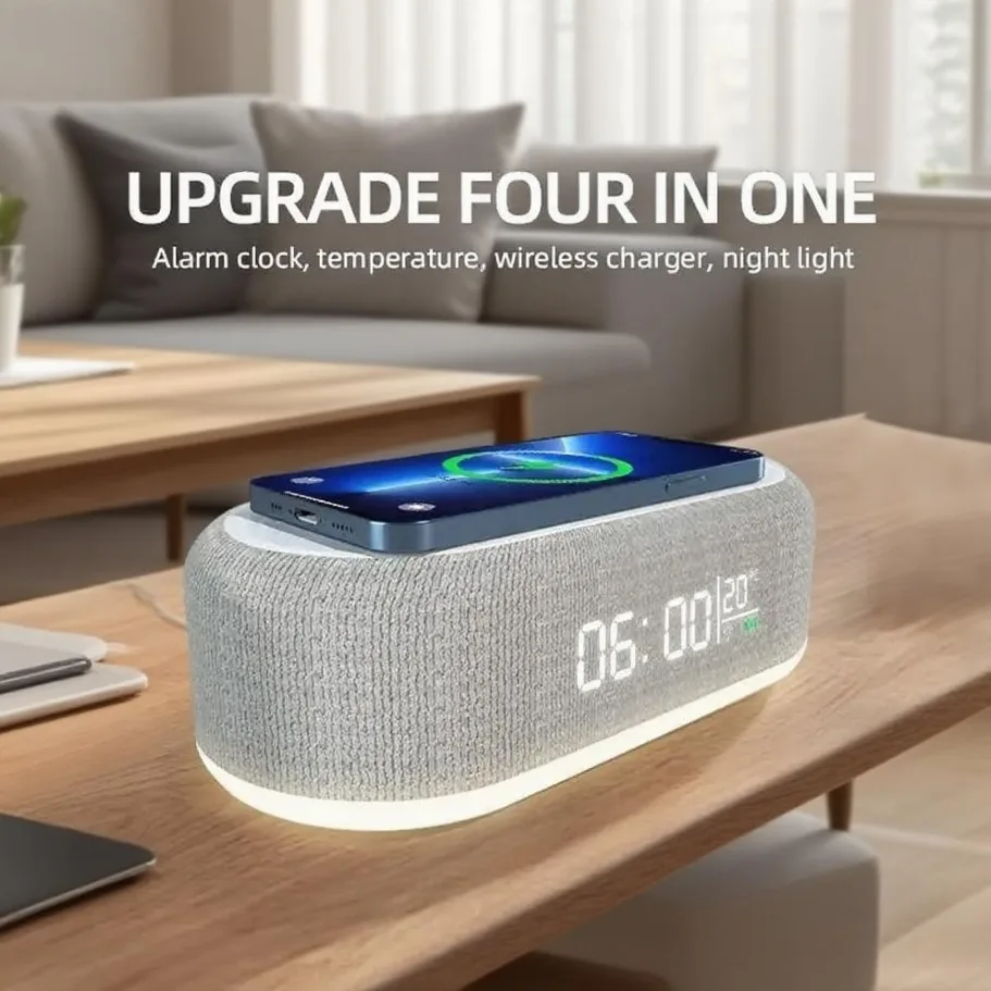 Alarm Clock Wireless Charger | Phone Dock, Night Lamp, Desk Thermometer & Fast Charging for iPhone 13–17