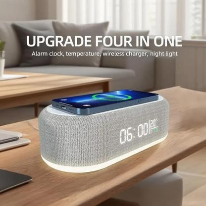 Alarm Clock Wireless Charger | Phone Dock, Night Lamp, Desk Thermometer & Fast Charging for iPhone 13–17