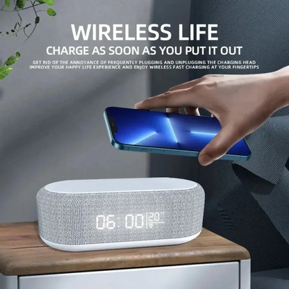 Alarm Clock Wireless Charger | Phone Dock, Night Lamp, Desk Thermometer & Fast Charging for iPhone 13–17