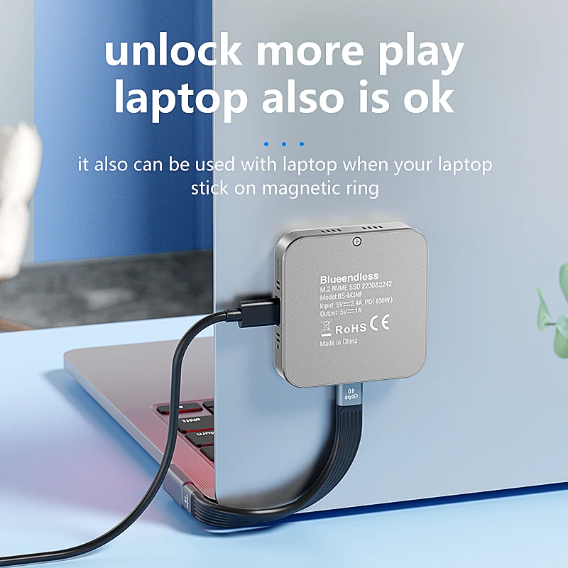 Magnetic NVMe SSD Enclosure, 100W PD, Type-C, Works with iPhone & Mac!