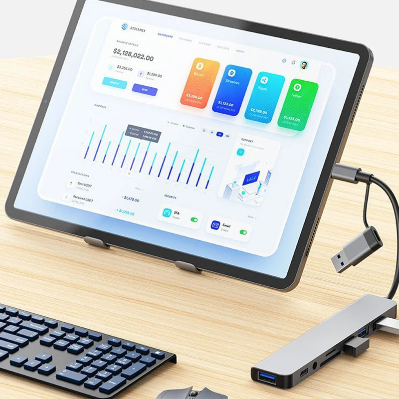 8-in-2 USB & Type-C HUB | Docking Station with Audio Jack, Micro SD Reader for Laptop, Tablet & Phone