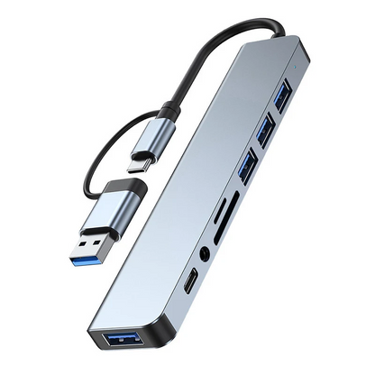 8-in-2 USB & Type-C HUB | Docking Station with Audio Jack, Micro SD Reader for Laptop, Tablet & Phone