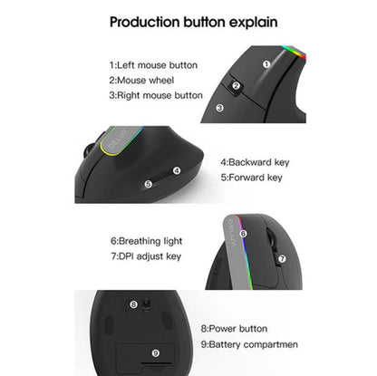 M618C RGB Vertical Wireless Mouse – Ergonomic Hand-Held Design for Pain-Free Control